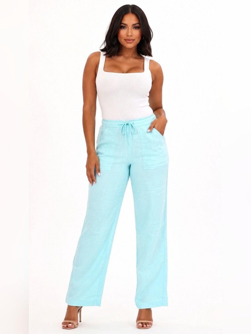 GAP 100% Linen Wide Leg Drawstring Pants – Aqua Blue Women's. Size 1